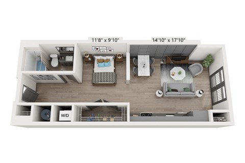 Studio 1 bathroom floor plan B at WOODBURN EXCHANGE, Cincinnati, Ohio